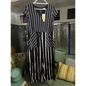 Women's Gianni Bini Navy White Striped Jumpsuit S